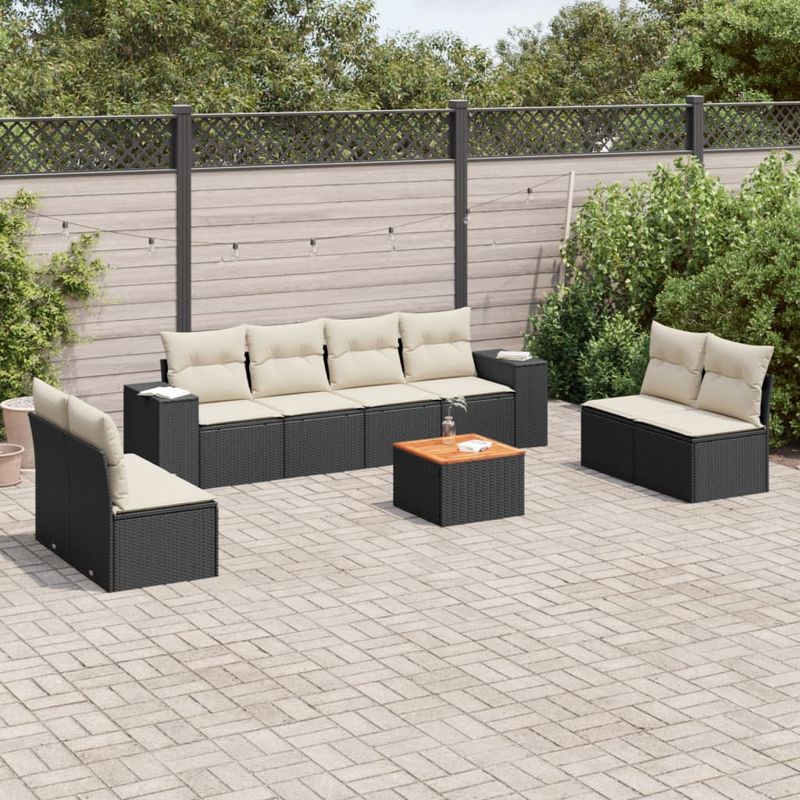 Casa si Gradina - Gradina si terasa - Mobilier exterior - Seturi mobila gradina - Set mobilier de gradina cu perne, 9 piese, negru, poliratan - Infinity.ro