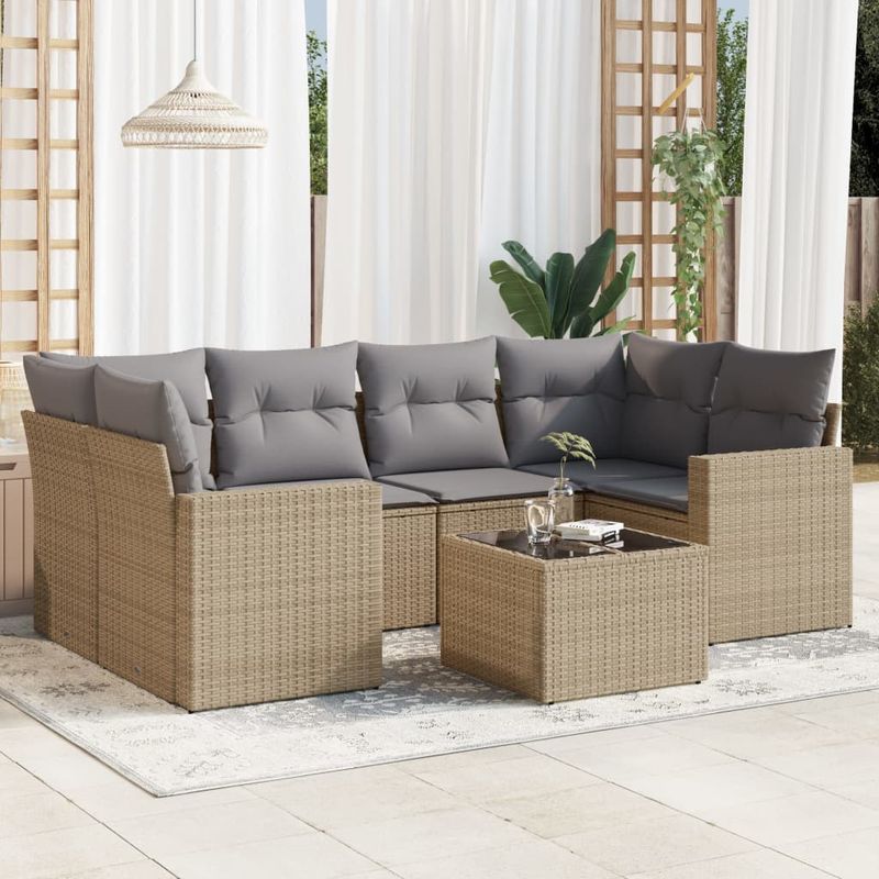 Casa si Gradina - Gradina si terasa - Mobilier exterior - Seturi mobila gradina - Set canapele de gradina, 7 piese, cu perne, bej, poliratan - Infinity.ro
