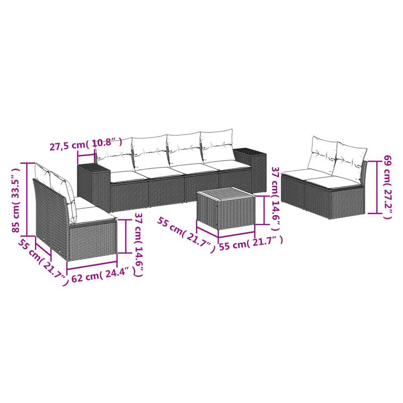Casa si Gradina - Gradina si terasa - Mobilier exterior - Seturi mobila gradina - Set mobilier de gradina cu perne, 9 piese, negru, poliratan - Infinity.ro