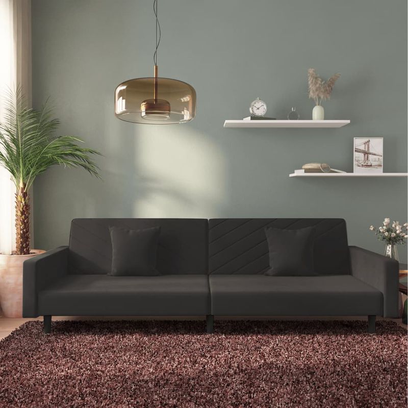 Casa si Gradina - Mobilier - Canapele si coltare - Canapele - Canapea extensibila cu 2 locuri, 2 perne, negru, catifea - Infinity.ro