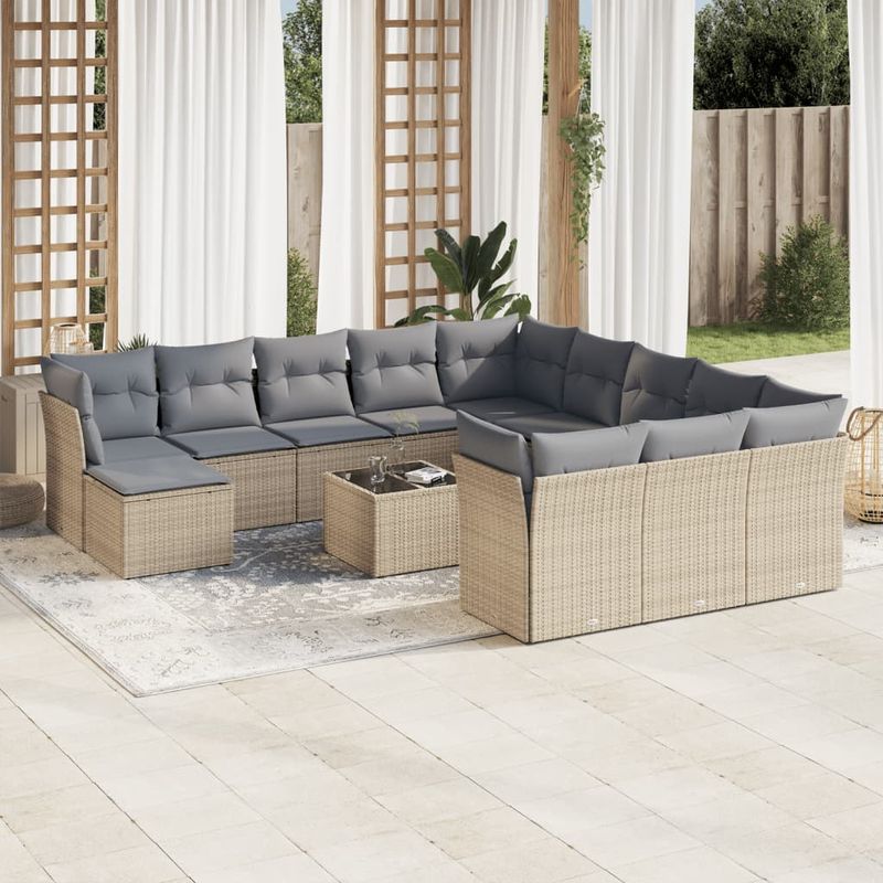 Casa si Gradina - Gradina si terasa - Mobilier exterior - Seturi mobila gradina - Set canapele de gradina, 13 piese, cu perne, bej, poliratan - Infinity.ro