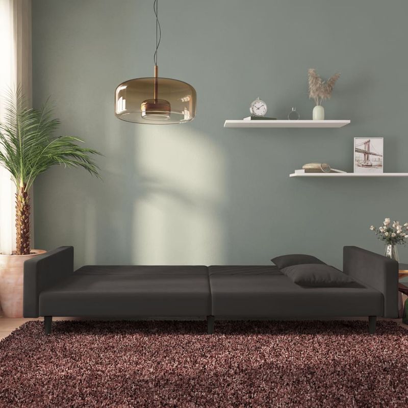 Casa si Gradina - Mobilier - Canapele si coltare - Canapele - Canapea extensibila cu 2 locuri, 2 perne, negru, catifea - Infinity.ro