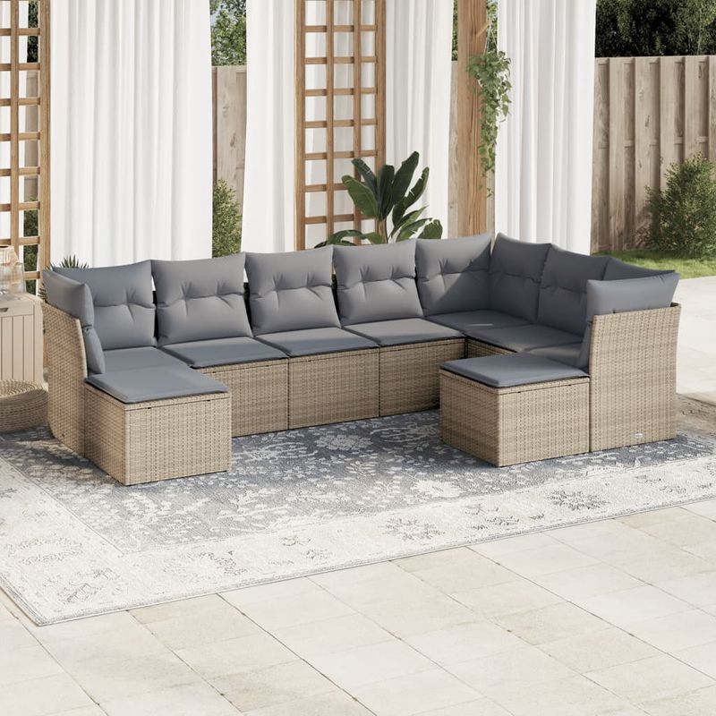 Casa si Gradina - Gradina si terasa - Mobilier exterior - Seturi mobila gradina - Set canapele de gradina, 9 piese, cu perne, bej, poliratan - Infinity.ro