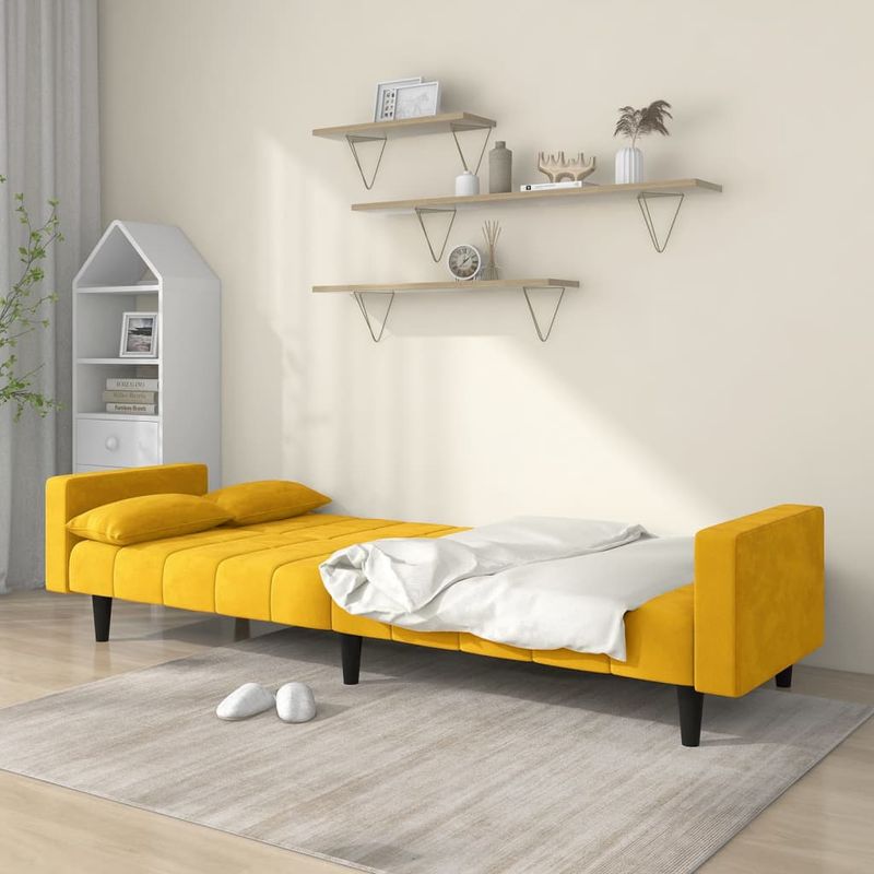 Casa si Gradina - Mobilier - Canapele si coltare - Canapele - Canapea extensibila cu 2 locuri, 2 perne, galben, catifea - Infinity.ro