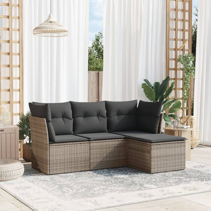 Casa si Gradina - Gradina si terasa - Mobilier exterior - Seturi mobila gradina - Set canapea de gradina cu perne, 4 piese, gri, poliratan - Infinity.ro