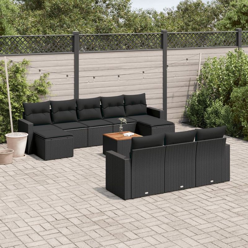 Casa si Gradina - Gradina si terasa - Mobilier exterior - Canapele si fotolii gradina - Set canapele de gradina cu perne, 11 piese, negru, poliratan - Infinity.ro