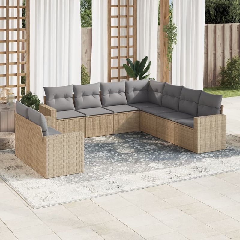 Casa si Gradina - Gradina si terasa - Mobilier exterior - Seturi mobila gradina - Set canapele de gradina, 9 piese, cu perne, bej, poliratan - Infinity.ro