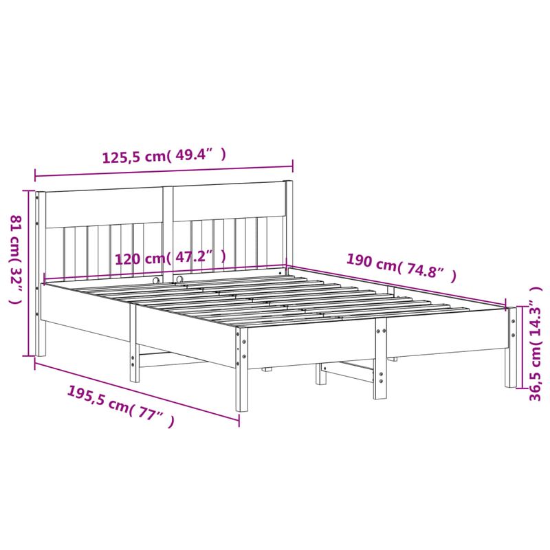 Casa si Gradina - Mobilier - Paturi si accesorii - Paturi - Cadru de pat cu tablie, 120x190 cm, lemn masiv pin - Infinity.ro