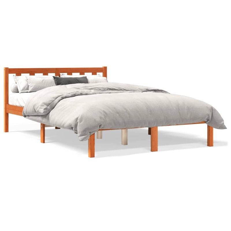 Casa si Gradina - Mobilier - Paturi si accesorii - Paturi - Cadru de pat, maro ceruit, 135x190 cm, lemn masiv de pin - Infinity.ro