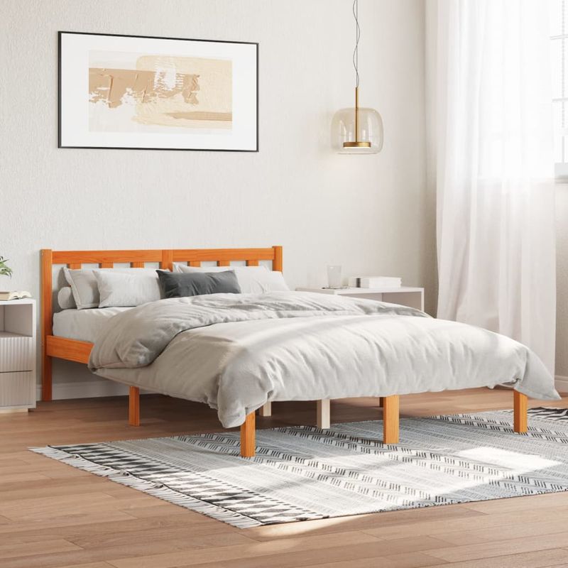 Casa si Gradina - Mobilier - Paturi si accesorii - Paturi - Cadru de pat, maro ceruit, 135x190 cm, lemn masiv de pin - Infinity.ro
