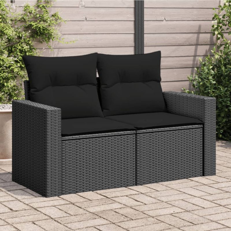 Casa si Gradina - Gradina si terasa - Mobilier exterior - Canapele si fotolii gradina - Canapea de gradina cu perne, 2 locuri, negru, poliratan - Infinity.ro