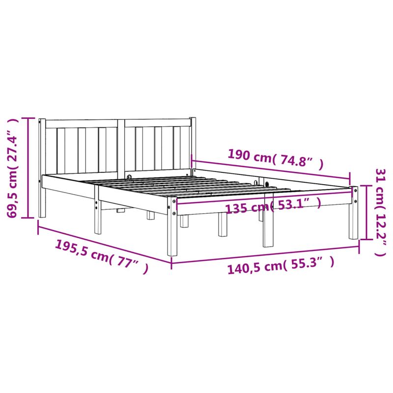 Casa si Gradina - Mobilier - Paturi si accesorii - Paturi - Cadru de pat, maro ceruit, 135x190 cm, lemn masiv de pin - Infinity.ro