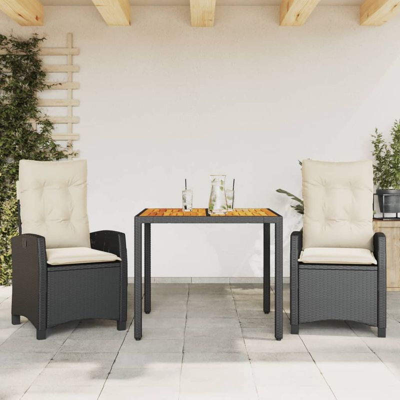 Casa si Gradina - Gradina si terasa - Mobilier exterior - Seturi mobila gradina - Set mobilier de gradina cu perne, 3 piese, negru, poliratan - Infinity.ro