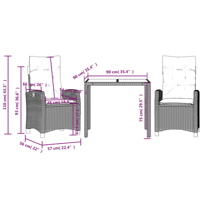 Casa si Gradina - Gradina si terasa - Mobilier exterior - Seturi mobila gradina - Set mobilier de gradina cu perne, 3 piese, negru, poliratan - Infinity.ro