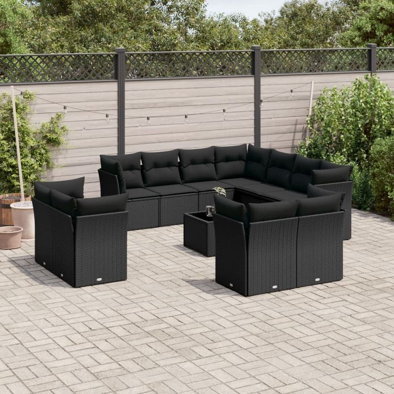 Casa si Gradina - Gradina si terasa - Mobilier exterior - Seturi mobila gradina - Set canapele de gradina, 12 piese, cu perne, negru, poliratan - Infinity.ro
