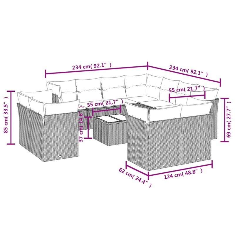 Casa si Gradina - Gradina si terasa - Mobilier exterior - Seturi mobila gradina - Set canapele de gradina, 12 piese, cu perne, negru, poliratan - Infinity.ro