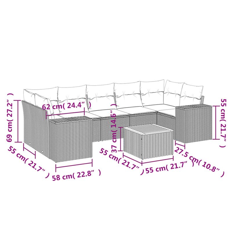 Casa si Gradina - Gradina si terasa - Mobilier exterior - Seturi mobila gradina - Set canapele de gradina, 8 piese, cu perne, bej, poliratan - Infinity.ro