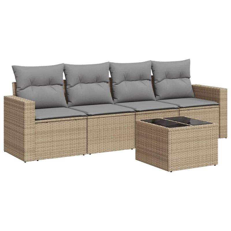 Casa si Gradina - Gradina si terasa - Mobilier exterior - Seturi mobila gradina - Set canapele de gradina cu perne, 5 piese, bej, poliratan - Infinity.ro