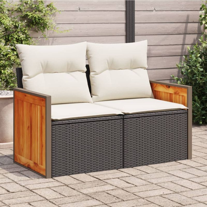 Casa si Gradina - Gradina si terasa - Mobilier exterior - Canapele si fotolii gradina - Canapea de gradina cu perne, 2 locuri, negru, poliratan - Infinity.ro