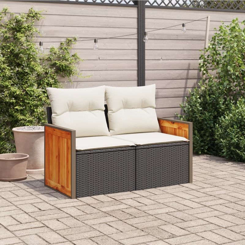 Casa si Gradina - Gradina si terasa - Mobilier exterior - Canapele si fotolii gradina - Canapea de gradina cu perne, 2 locuri, negru, poliratan - Infinity.ro