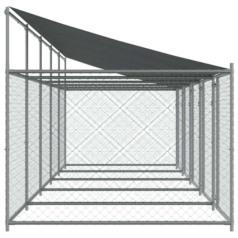 Petshop - Accesorii petshop - Culcusuri si custi - Custi interior si exterior - Cusca caini cu acoperis si usi, gri, 10x2x2 m, otel galvanizat - Infinity.ro