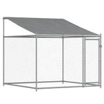 Petshop - Accesorii petshop - Culcusuri si custi - Custi interior si exterior - Cusca caini cu acoperis si usi, gri, 10x2x2 m, otel galvanizat - Infinity.ro