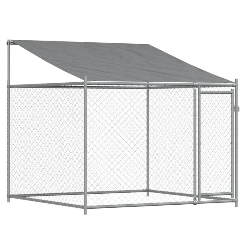 Petshop - Accesorii petshop - Culcusuri si custi - Custi interior si exterior - Cusca caini cu acoperis si usi, gri, 10x2x2 m, otel galvanizat - Infinity.ro