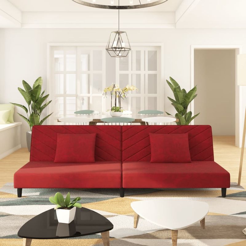 Casa si Gradina - Mobilier - Canapele si coltare - Canapele - Canapea extensibila cu 2 locuri, 2 perne, rosu vin, catifea - Infinity.ro