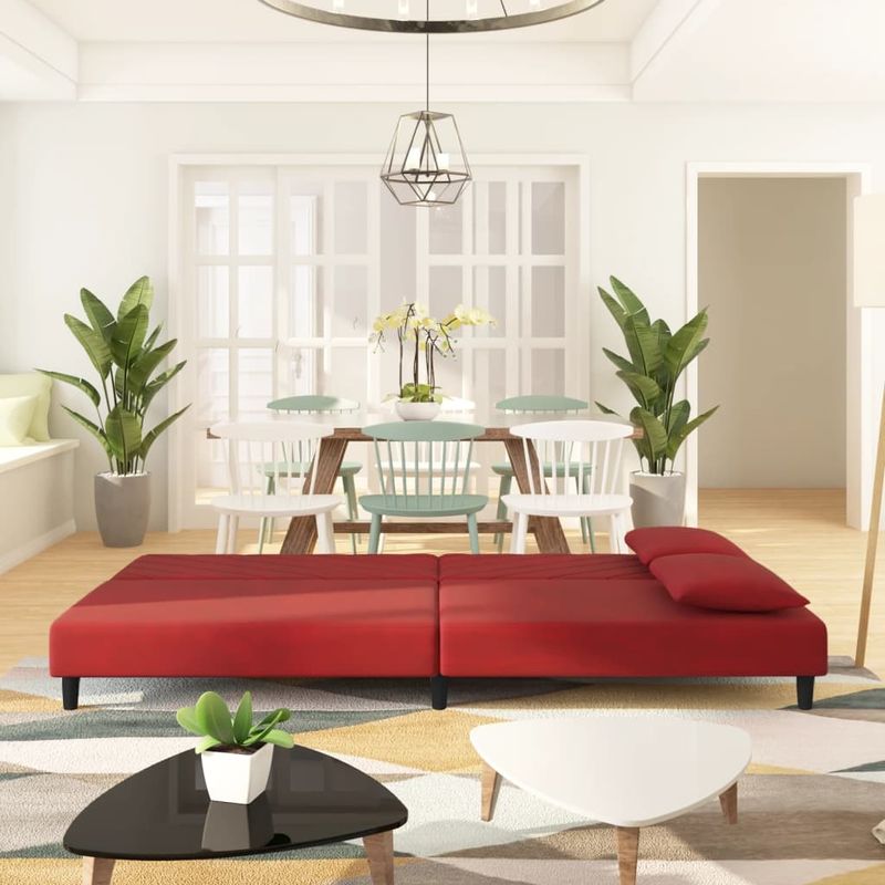 Casa si Gradina - Mobilier - Canapele si coltare - Canapele - Canapea extensibila cu 2 locuri, 2 perne, rosu vin, catifea - Infinity.ro