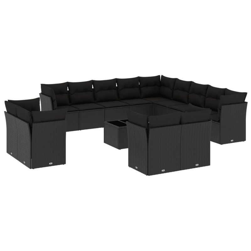 Casa si Gradina - Gradina si terasa - Mobilier exterior - Seturi mobila gradina - Set mobilier de gradina cu perne, 14 piese, negru, poliratan - Infinity.ro