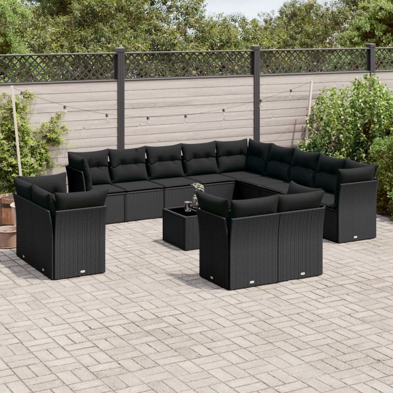 Casa si Gradina - Gradina si terasa - Mobilier exterior - Seturi mobila gradina - Set mobilier de gradina cu perne, 14 piese, negru, poliratan - Infinity.ro