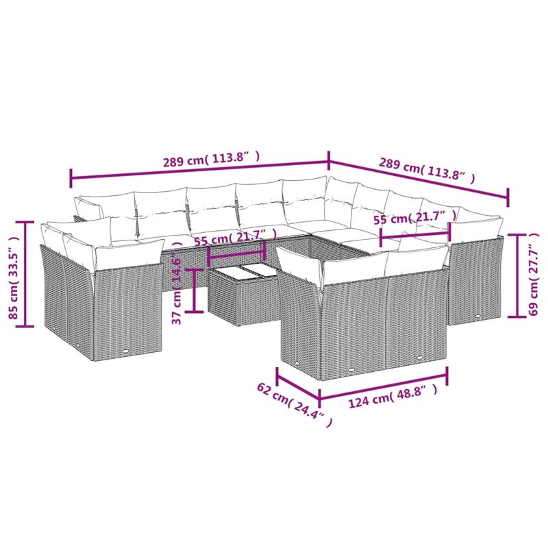 Casa si Gradina - Gradina si terasa - Mobilier exterior - Seturi mobila gradina - Set mobilier de gradina cu perne, 14 piese, negru, poliratan - Infinity.ro
