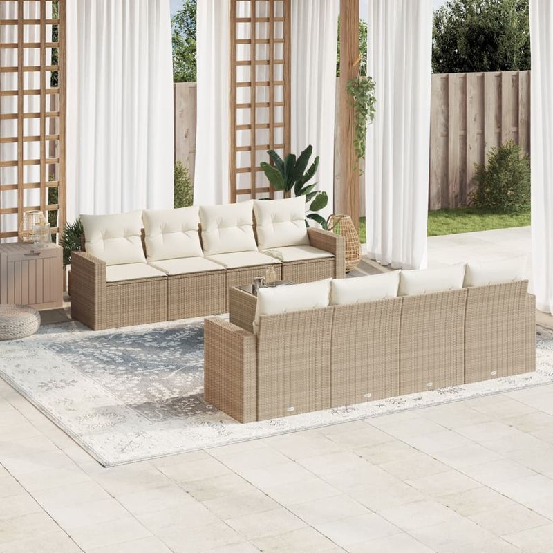 Casa si Gradina - Gradina si terasa - Mobilier exterior - Canapele si fotolii gradina - Set canapele de gradina, 9 piese, cu perne, bej, poliratan - Infinity.ro