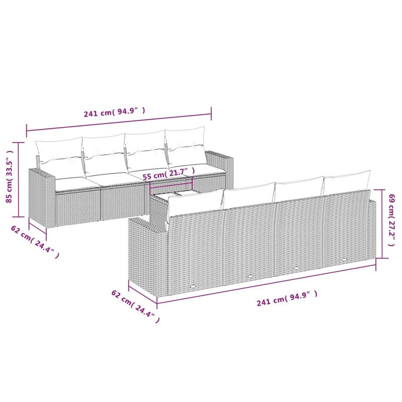 Casa si Gradina - Gradina si terasa - Mobilier exterior - Canapele si fotolii gradina - Set canapele de gradina, 9 piese, cu perne, bej, poliratan - Infinity.ro