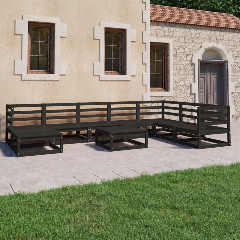 Casa si Gradina - Gradina si terasa - Mobilier exterior - Seturi mobila gradina - Set mobilier de gradina, 9 piese, negru, lemn masiv de pin - Infinity.ro