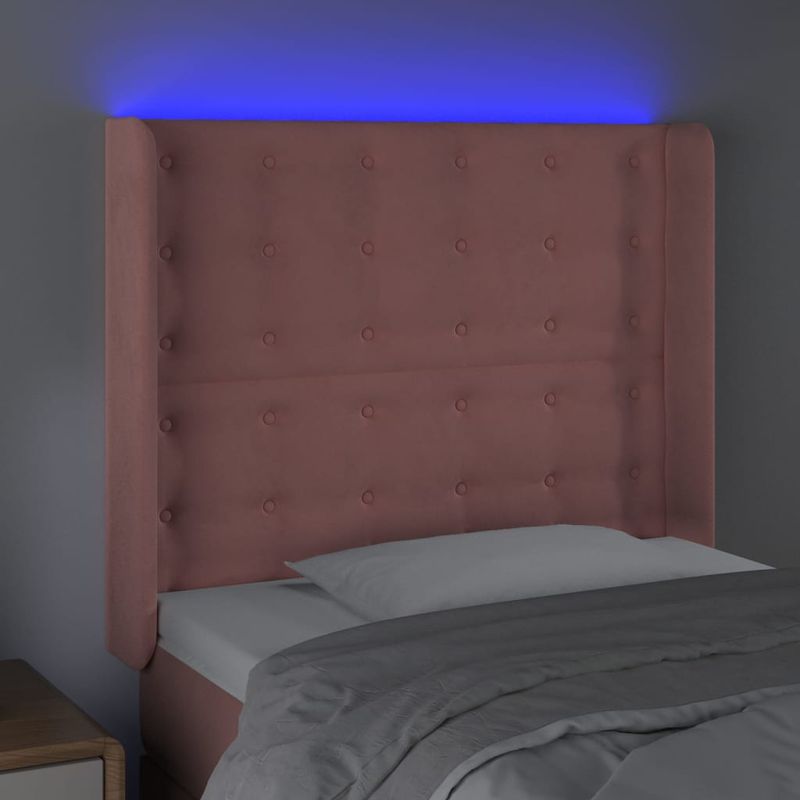 Casa si Gradina - Mobilier - Paturi si accesorii - Accesorii paturi - Tablie de pat cu LED, roz, 83x16x118/128 cm, catifea - Infinity.ro