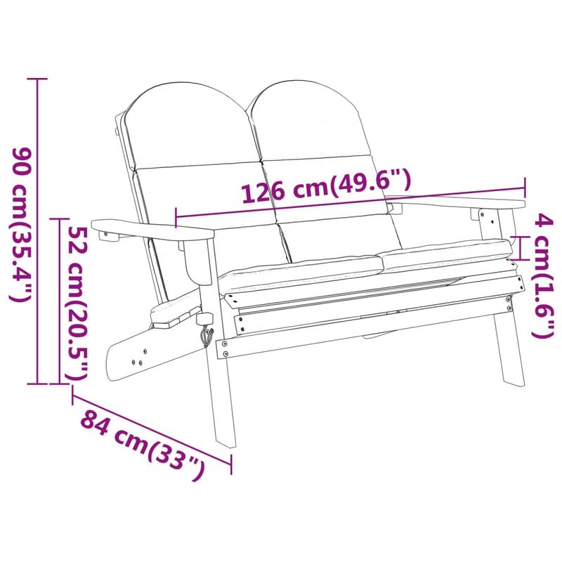 Casa si Gradina - Gradina si terasa - Mobilier exterior - Bancute de gradina - Banca de gradina Adirondack cu perne 126 cm, lemn masiv acacia - Infinity.ro