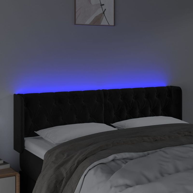 Casa si Gradina - Mobilier - Paturi si accesorii - Accesorii paturi - Tablie de pat cu LED, negru, 147x16x78/88 cm, catifea - Infinity.ro