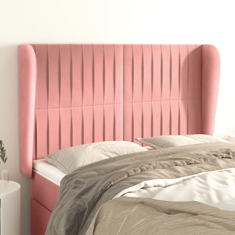 Casa si Gradina - Mobilier - Paturi si accesorii - Accesorii paturi - Tablie de pat cu aripioare, roz, 147x23x118/128 cm, catifea - Infinity.ro