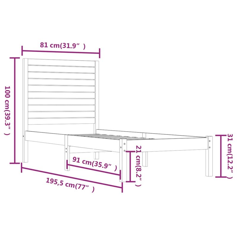 Casa si Gradina - Mobilier - Paturi si accesorii - Paturi - Cadru de pat mic single, alb, 75x190 cm, lemn masiv - Infinity.ro