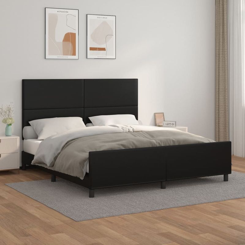 Casa si Gradina - Mobilier - Paturi si accesorii - Paturi - Cadru de pat cu tablie, negru, 180x200 cm, piele ecologica - Infinity.ro