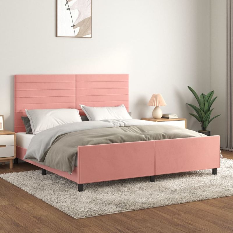 Casa si Gradina - Mobilier - Paturi si accesorii - Paturi - Cadru de pat cu tablie, roz, 180x200 cm, catifea - Infinity.ro