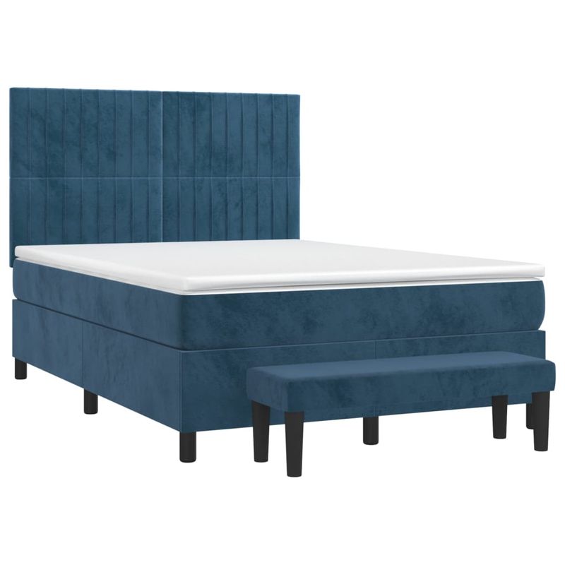 Casa si Gradina - Mobilier - Paturi si accesorii - Paturi - Pat box spring cu saltea, albastru inchis, 140x190 cm, catifea - Infinity.ro
