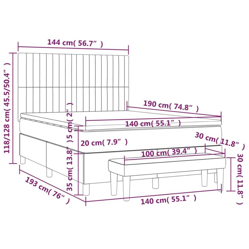 Casa si Gradina - Mobilier - Paturi si accesorii - Paturi - Pat box spring cu saltea, albastru inchis, 140x190 cm, catifea - Infinity.ro