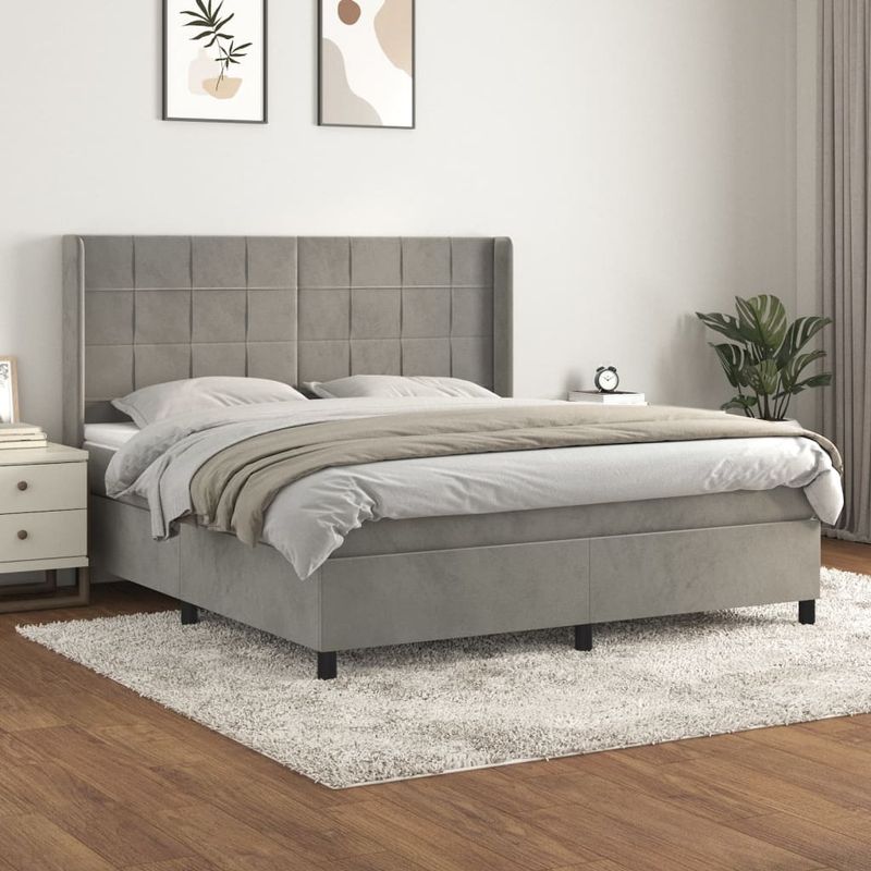 Casa si Gradina - Mobilier - Paturi si accesorii - Paturi - Pat box spring cu saltea, gri deschis, 180x200 cm, catifea - Infinity.ro