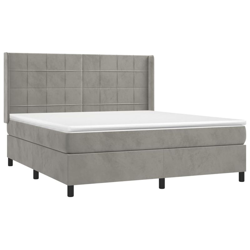 Casa si Gradina - Mobilier - Paturi si accesorii - Paturi - Pat box spring cu saltea, gri deschis, 180x200 cm, catifea - Infinity.ro