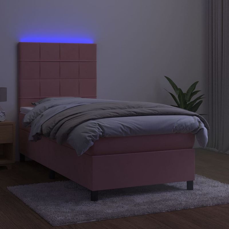 Casa si Gradina - Mobilier - Paturi si accesorii - Paturi - Pat cu arcuri, saltea si LED, negru, 90x200 cm, catifea - Infinity.ro