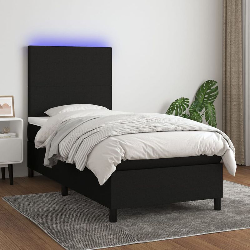 Casa si Gradina - Mobilier - Paturi si accesorii - Paturi - Pat cu arcuri, saltea si LED, negru, 90x190 cm, textil - Infinity.ro