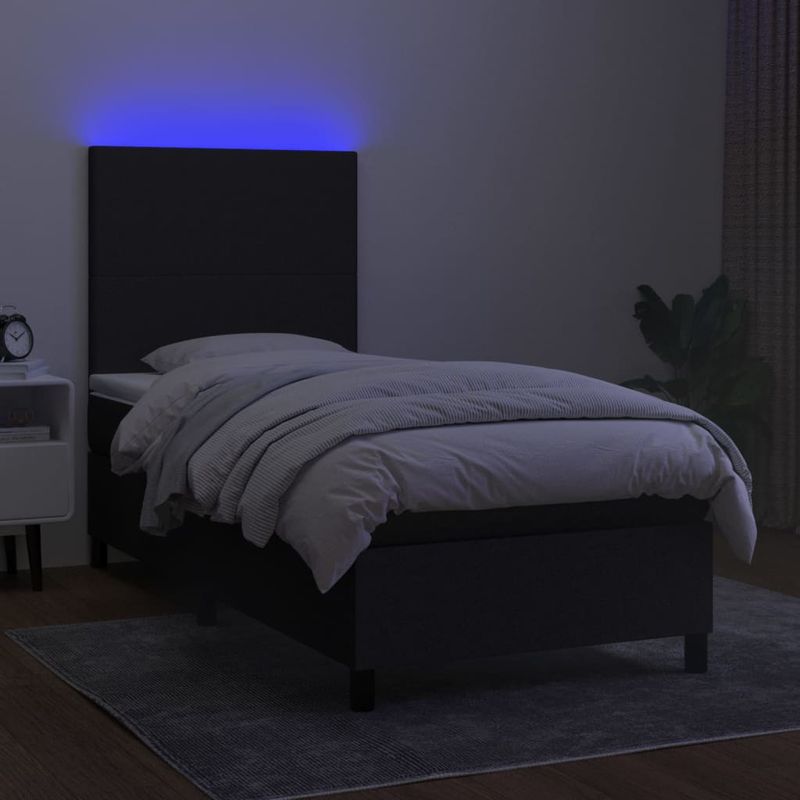 Casa si Gradina - Mobilier - Paturi si accesorii - Paturi - Pat cu arcuri, saltea si LED, negru, 90x190 cm, textil - Infinity.ro