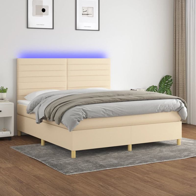 Casa si Gradina - Mobilier - Paturi si accesorii - Paturi - Pat cu arcuri, saltea si LED, crem, 160x200 cm, textil - Infinity.ro